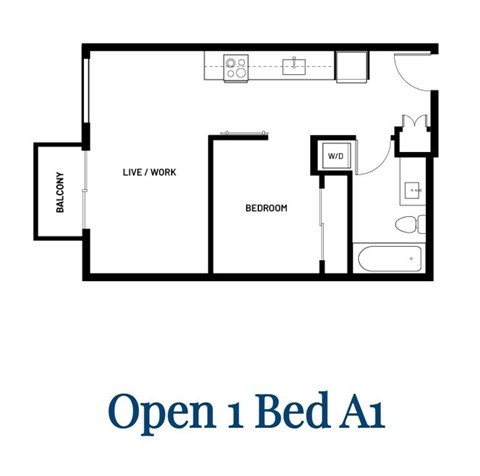 Floor plan for 1 bed, 1 bath, 496 sqft